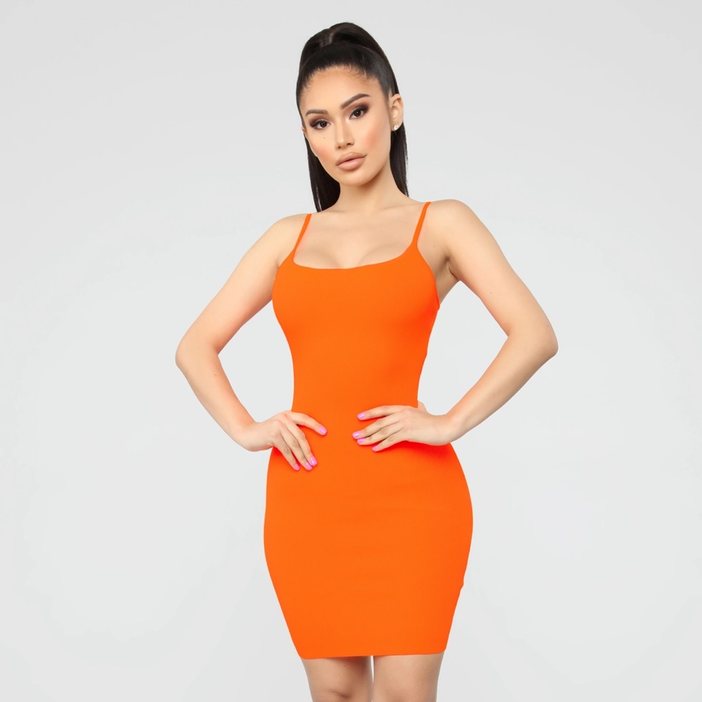 Neon Orange Ribbed Dress
